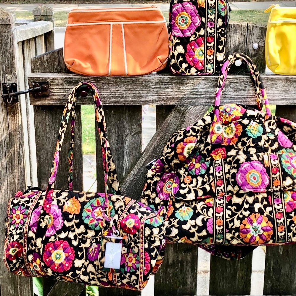 6 pc lot Vera Bradley Grand Traveler Small Duffel Carry On Bag Tote SUZANI NWOT